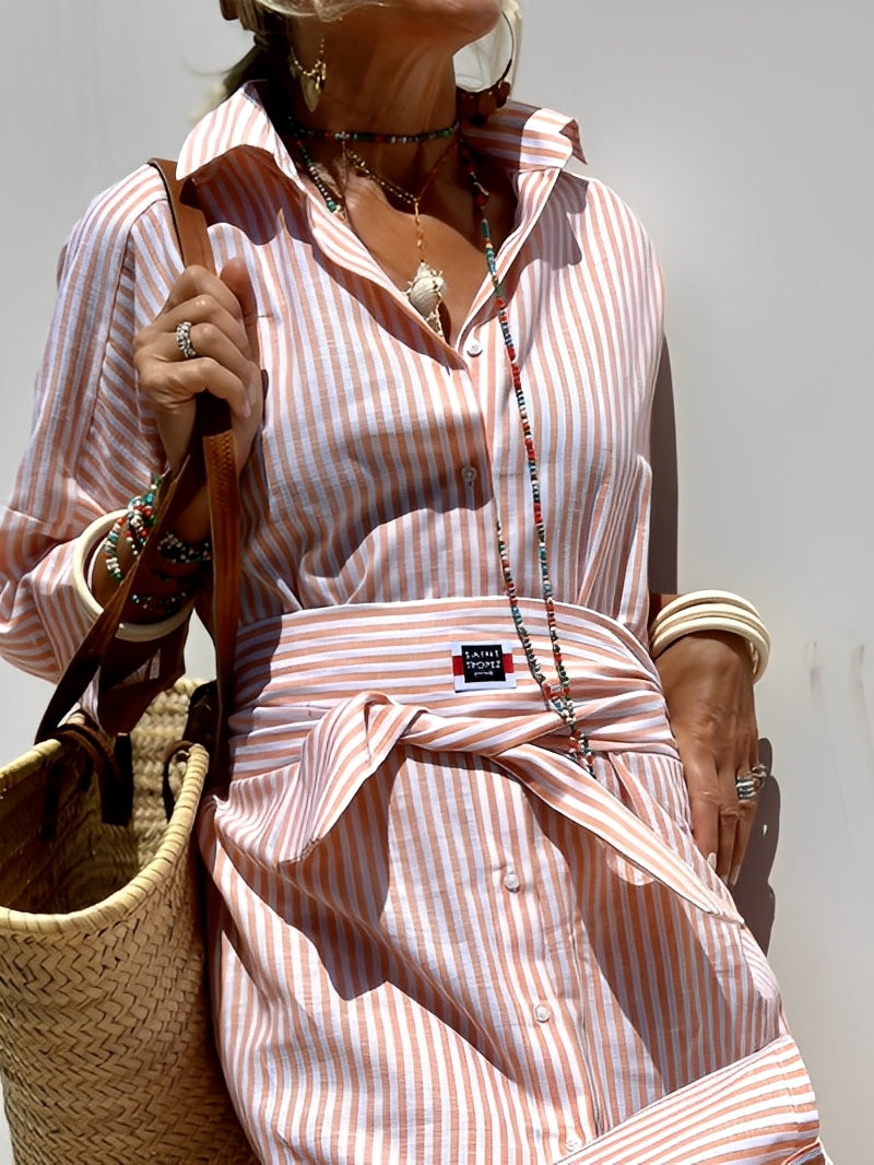 Christel - Lang polokjole med striper for kvinner