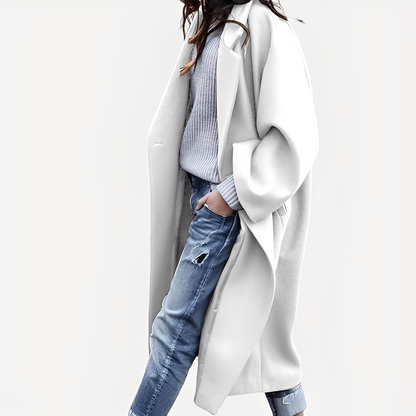 Camellia - Løs lang ullfrakk for damer