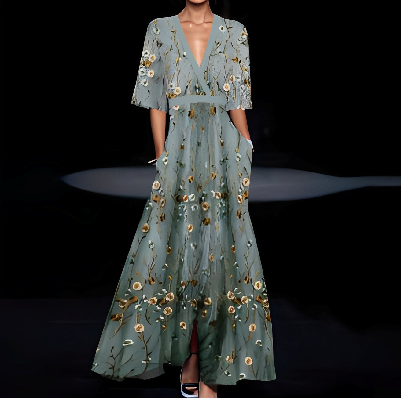 Débora - Lang elegant kjole med blomstermønster for kvinner