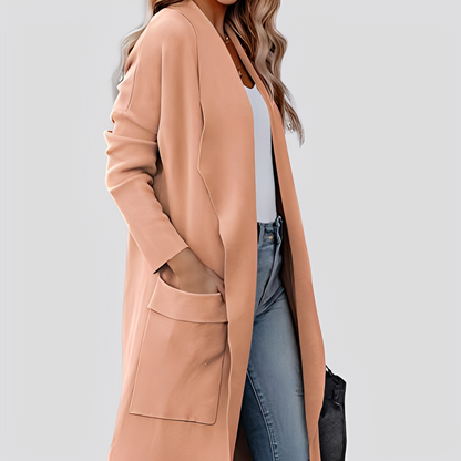 Chantal - Tilfeldig lang tweed-strikkejakke for damer