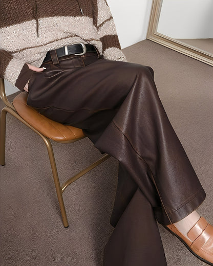 Lora - Klassiske lærbukser med høy midje for kvinner