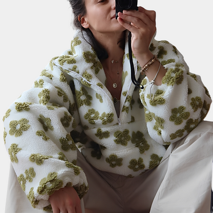 Elizabeth - Stilfull Sherpa-genser med blomstermønster for damer