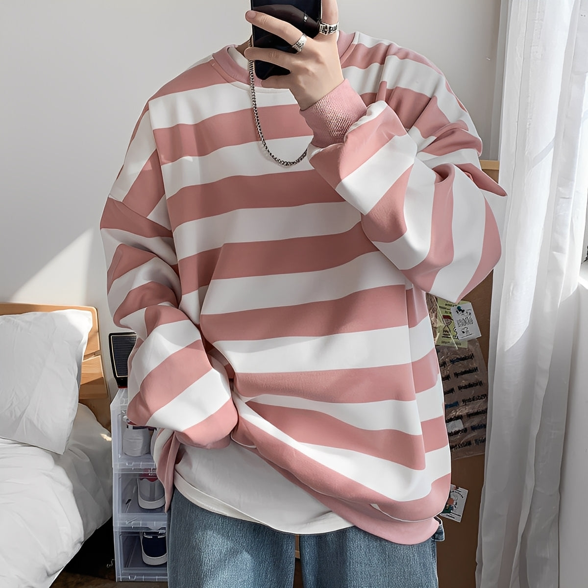 Christian - Oversized-strikkegenser med stripemønster for menn