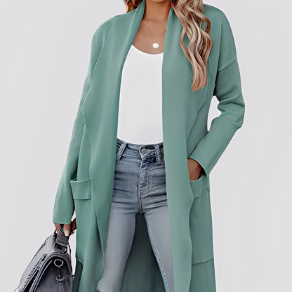 Chantal - Tilfeldig lang tweed-strikkejakke for damer