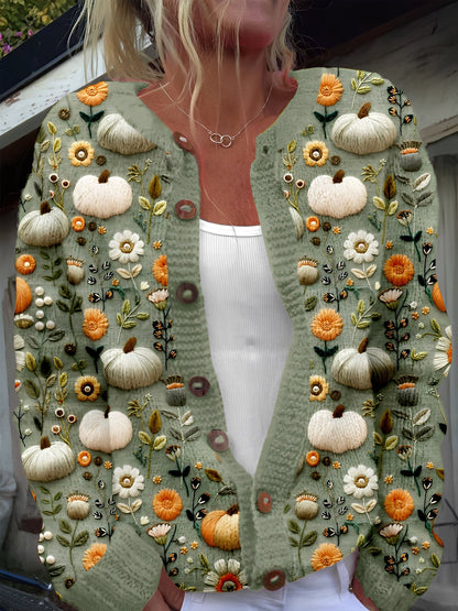 Kandace - Elegant strikkejakke med blomsterdesign for kvinner
