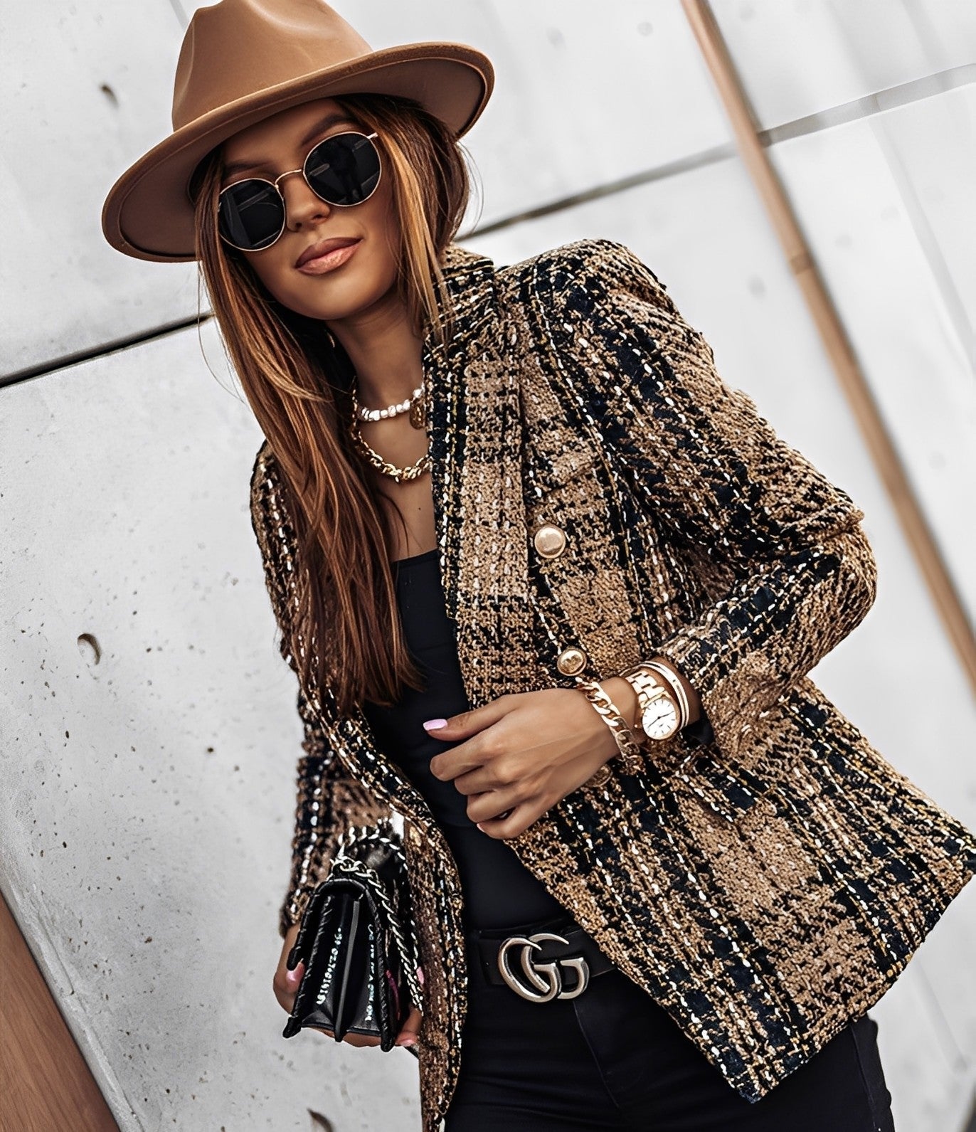 Cheri - Stilig, smalt snittet blazer med rutemønster for damer