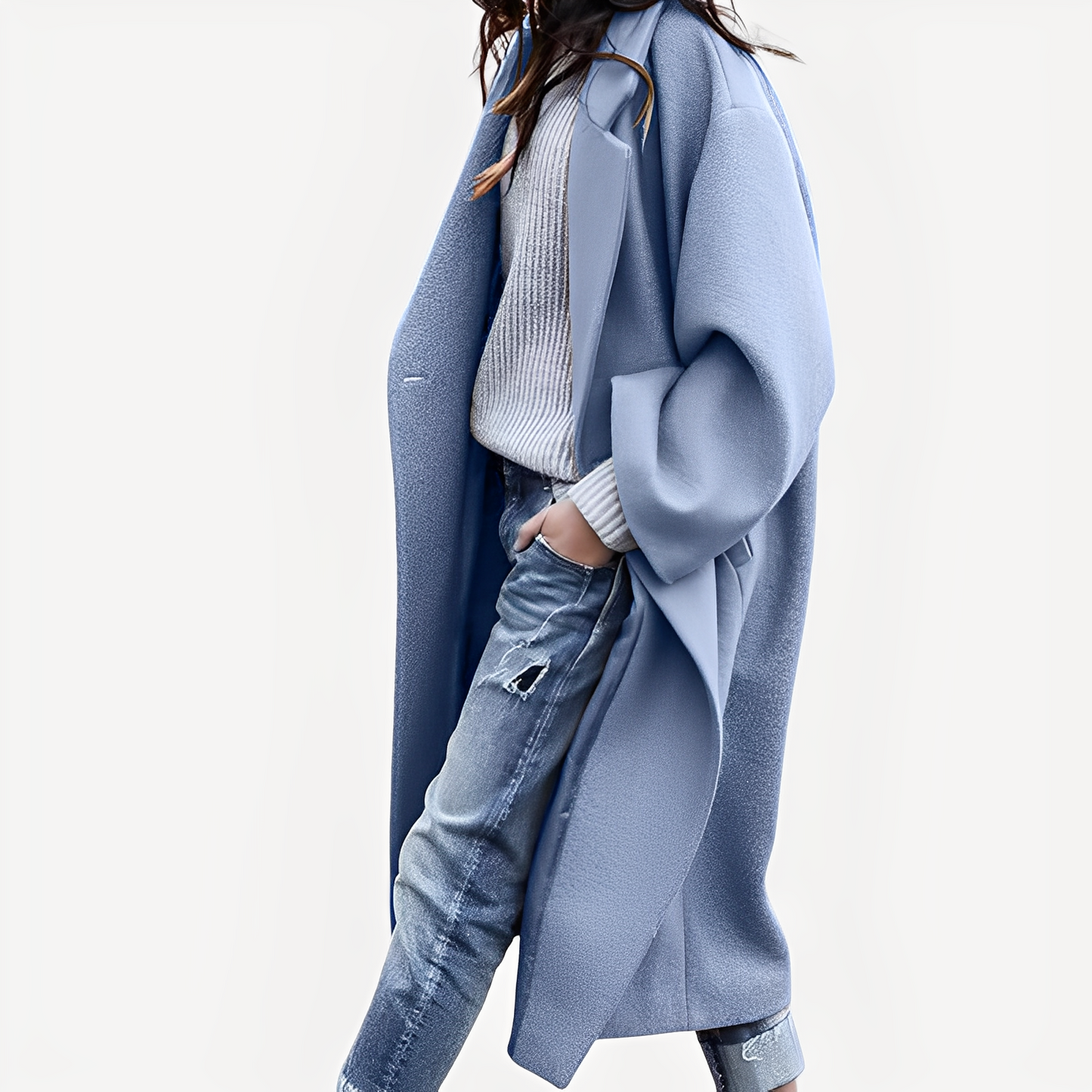 Camellia - Løs lang ullfrakk for damer