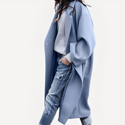 Camellia - Løs lang ullfrakk for damer