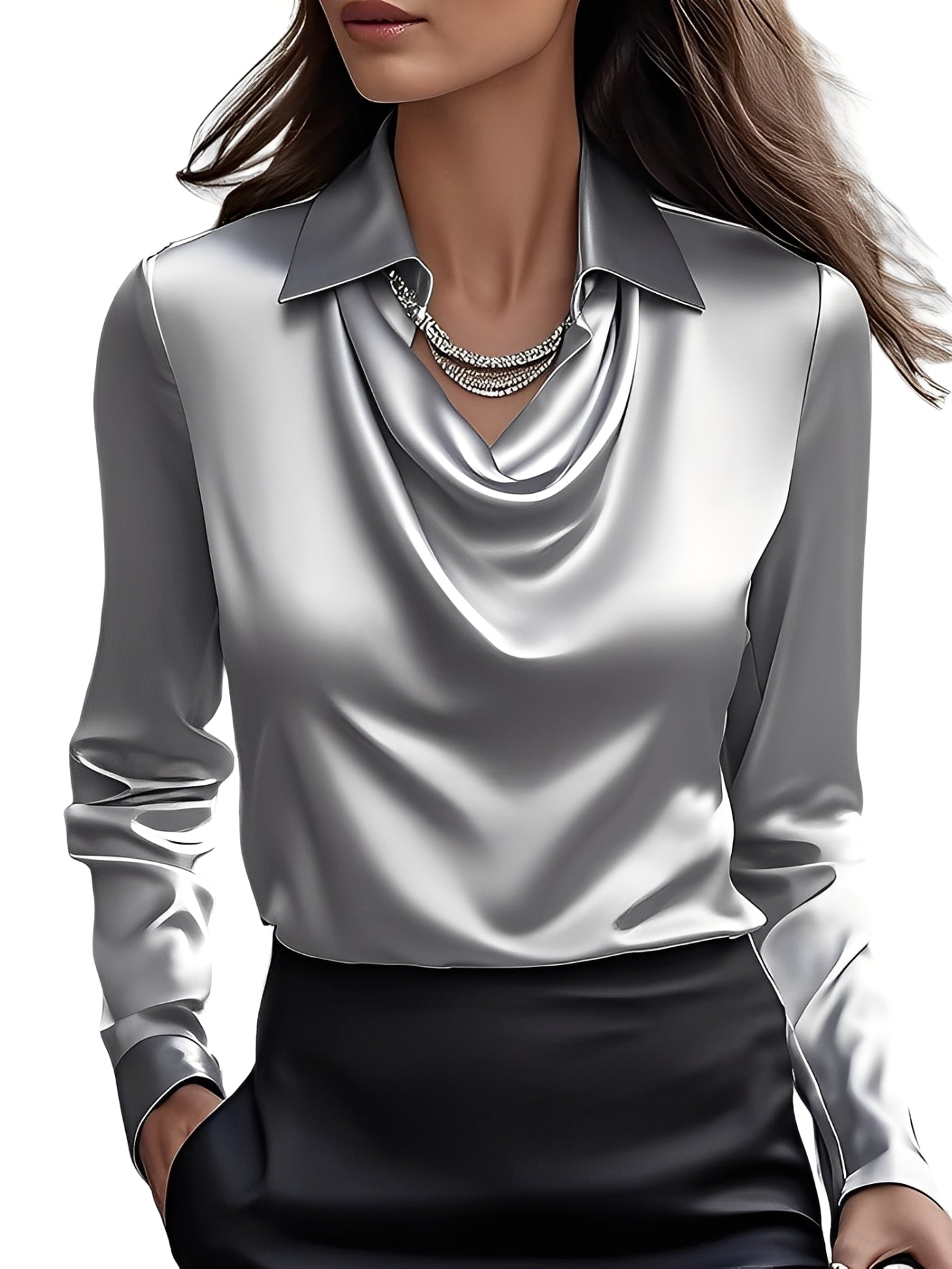 Dionne - Elegant langermet bluse i sateng for damer