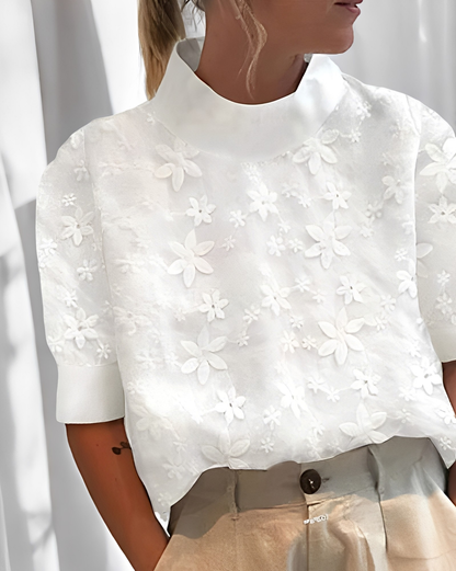 Julia - Stilig brodert bluse med stående krage for kvinner