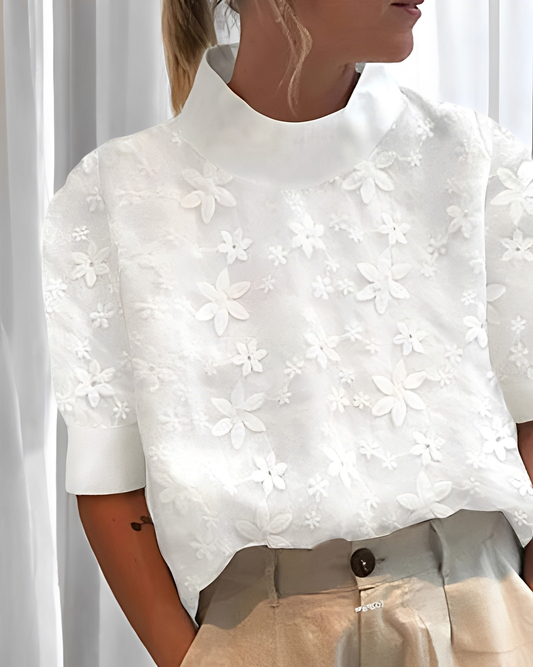 Julia - Stilig brodert bluse med stående krage for kvinner