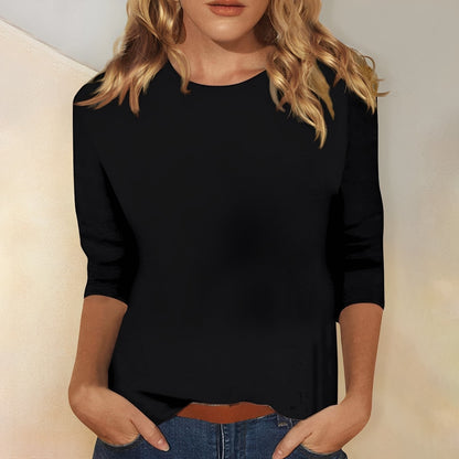 Katherina - Tilfeldig damebluse med rund hals og lange ermer