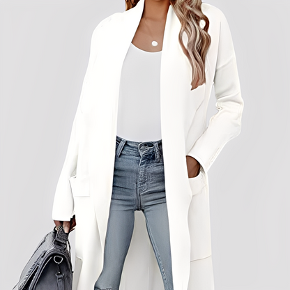 Chantal - Tilfeldig lang tweed-strikkejakke for damer