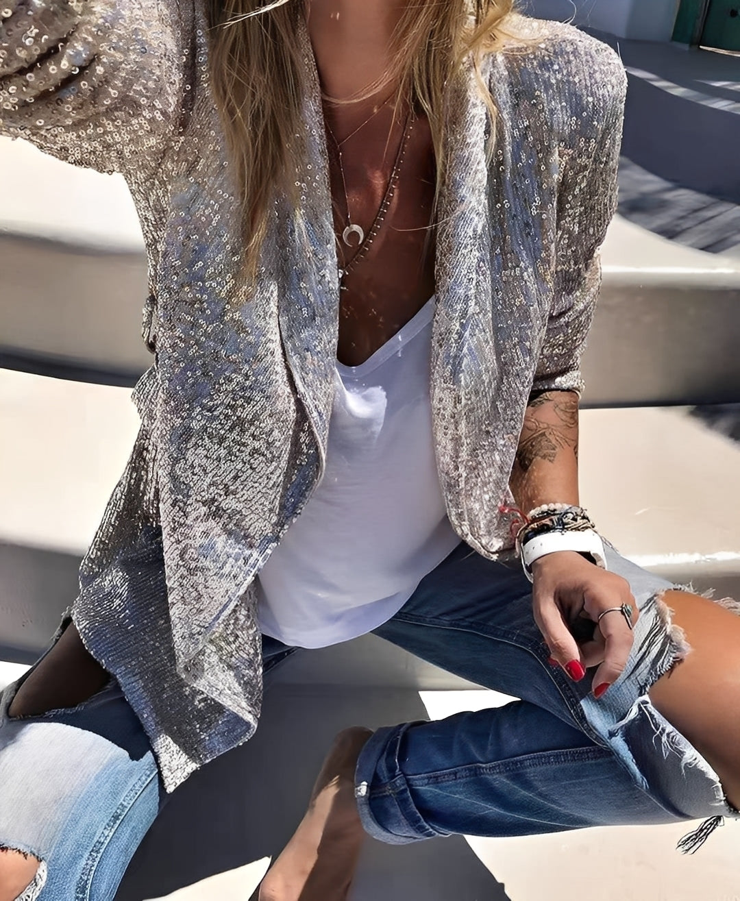 Abigaëlle - Blazer med revers med paljetter for kvinner