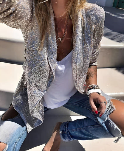 Abigaëlle - Blazer med revers med paljetter for kvinner