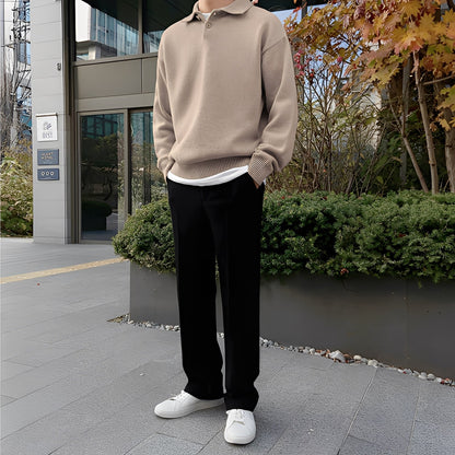 Bernard - strikket langermet poloskjorte for herrer