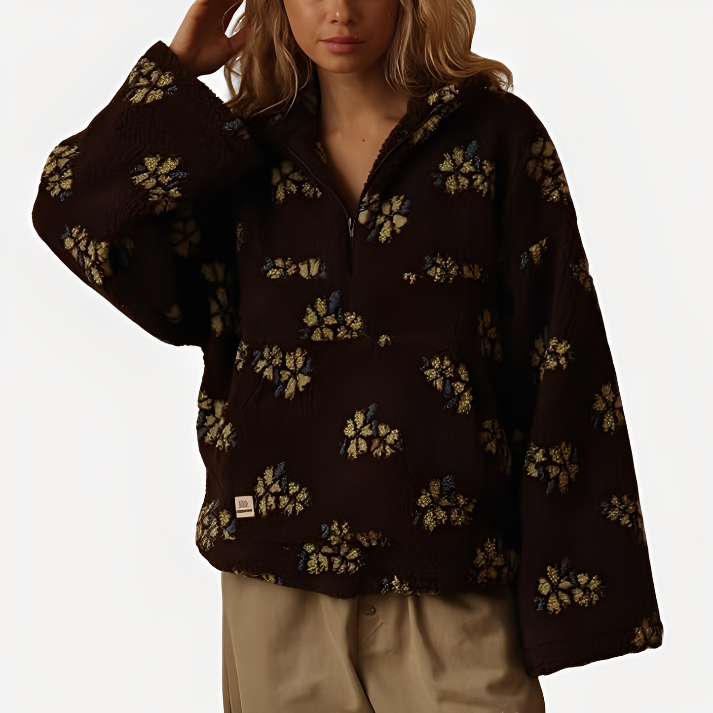 Elizabeth - Stilfull Sherpa-genser med blomstermønster for damer