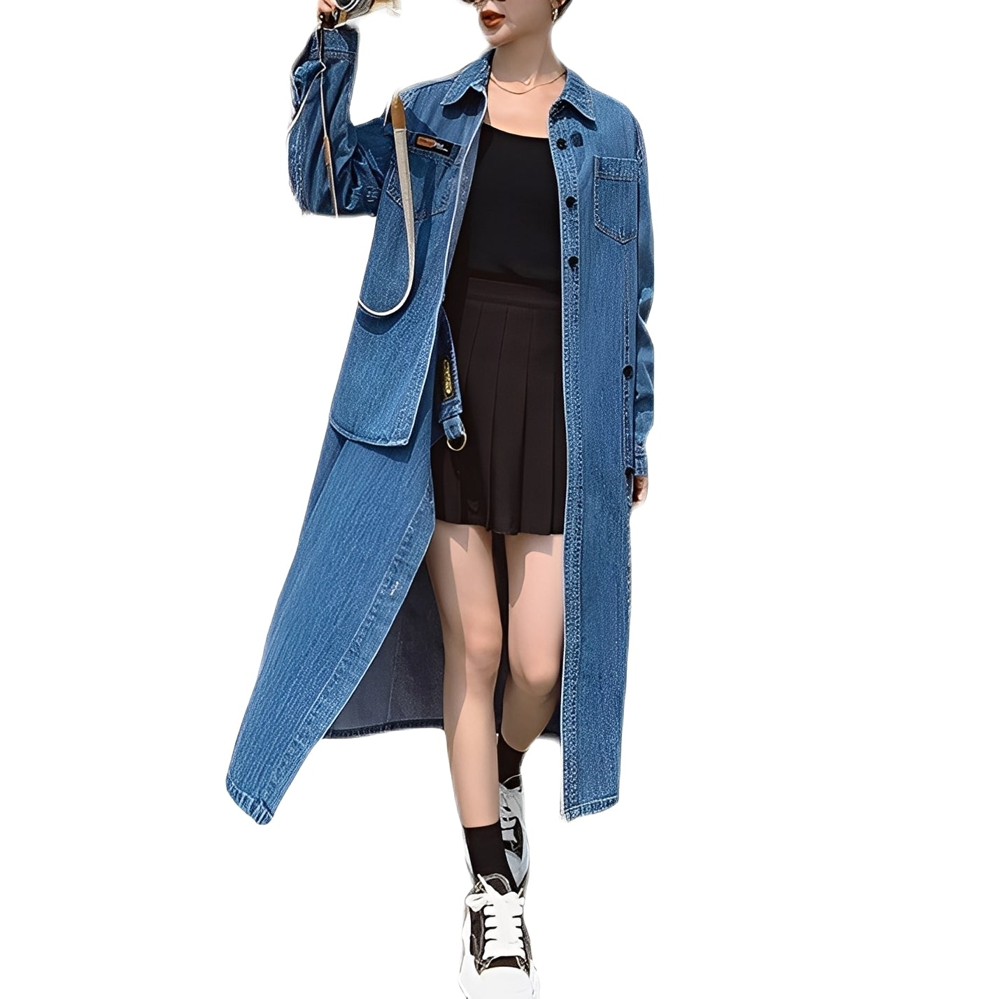Christabel - Lang retro-denimkjole med lommer for damer
