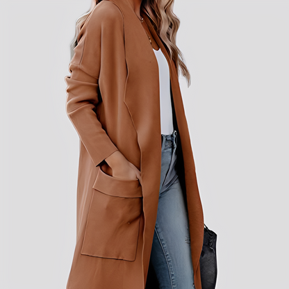 Chantal - Tilfeldig lang tweed-strikkejakke for damer