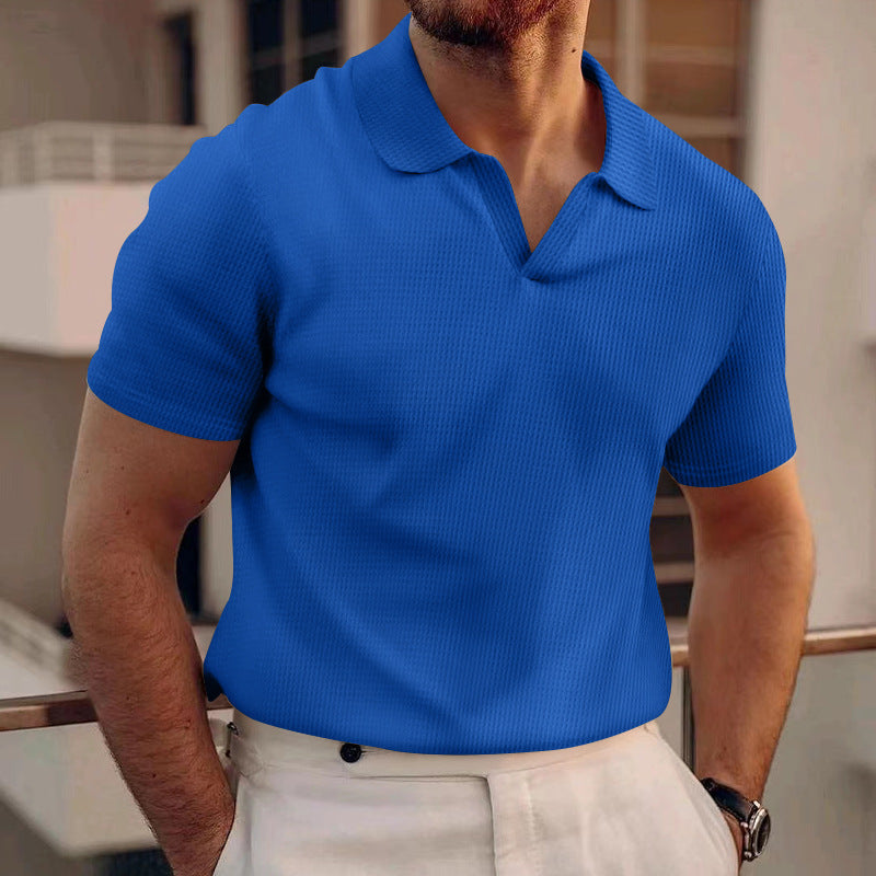 David - Enkelt vaffel-poloskjorte for herrer