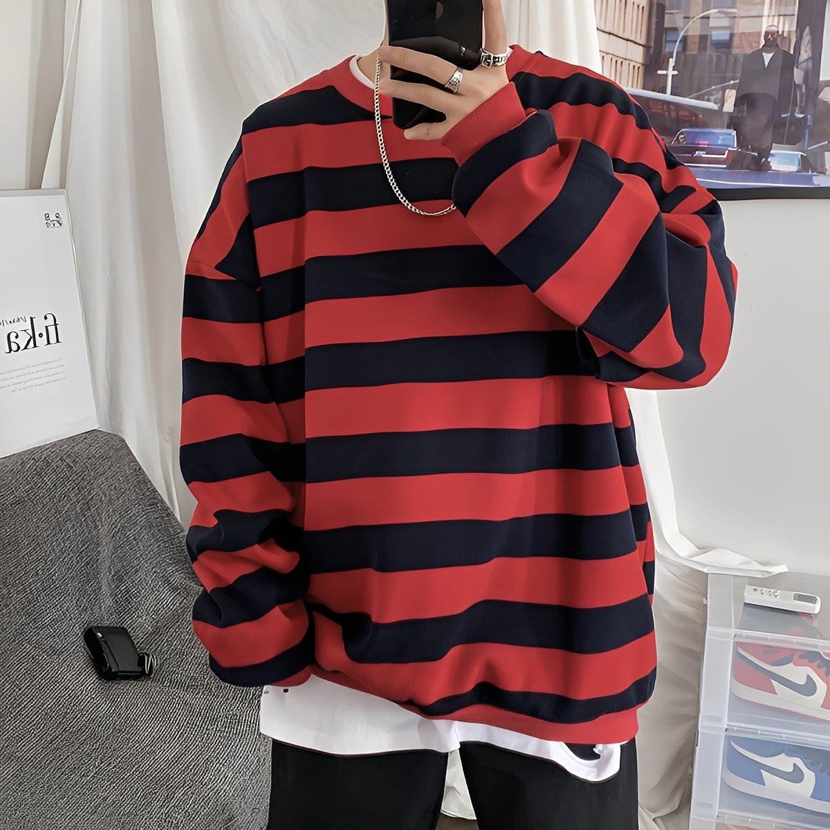 Christian - Oversized-strikkegenser med stripemønster for menn