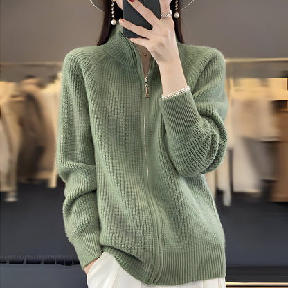 Margaret - Cardigan i ull med glidelås for kvinner