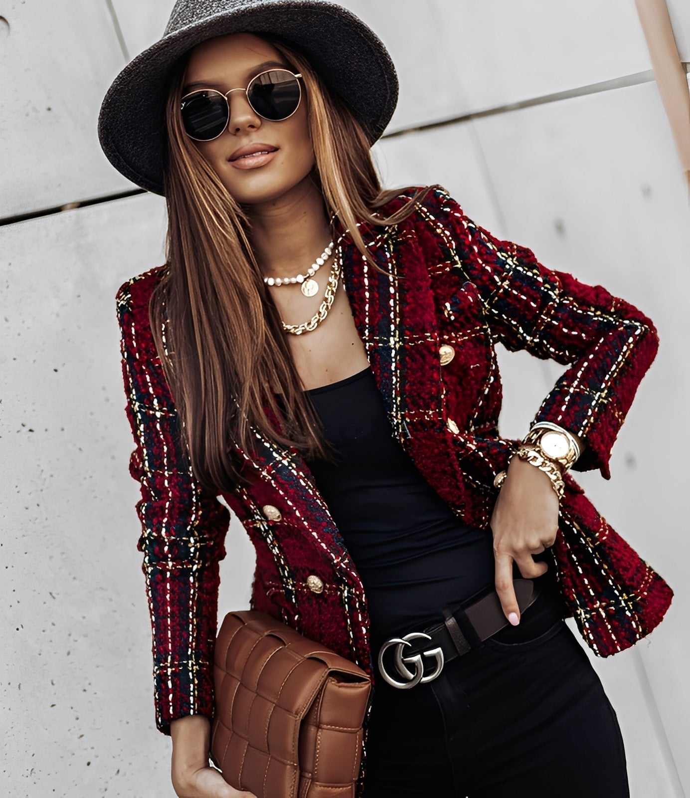 Cheri - Stilig, smalt snittet blazer med rutemønster for damer