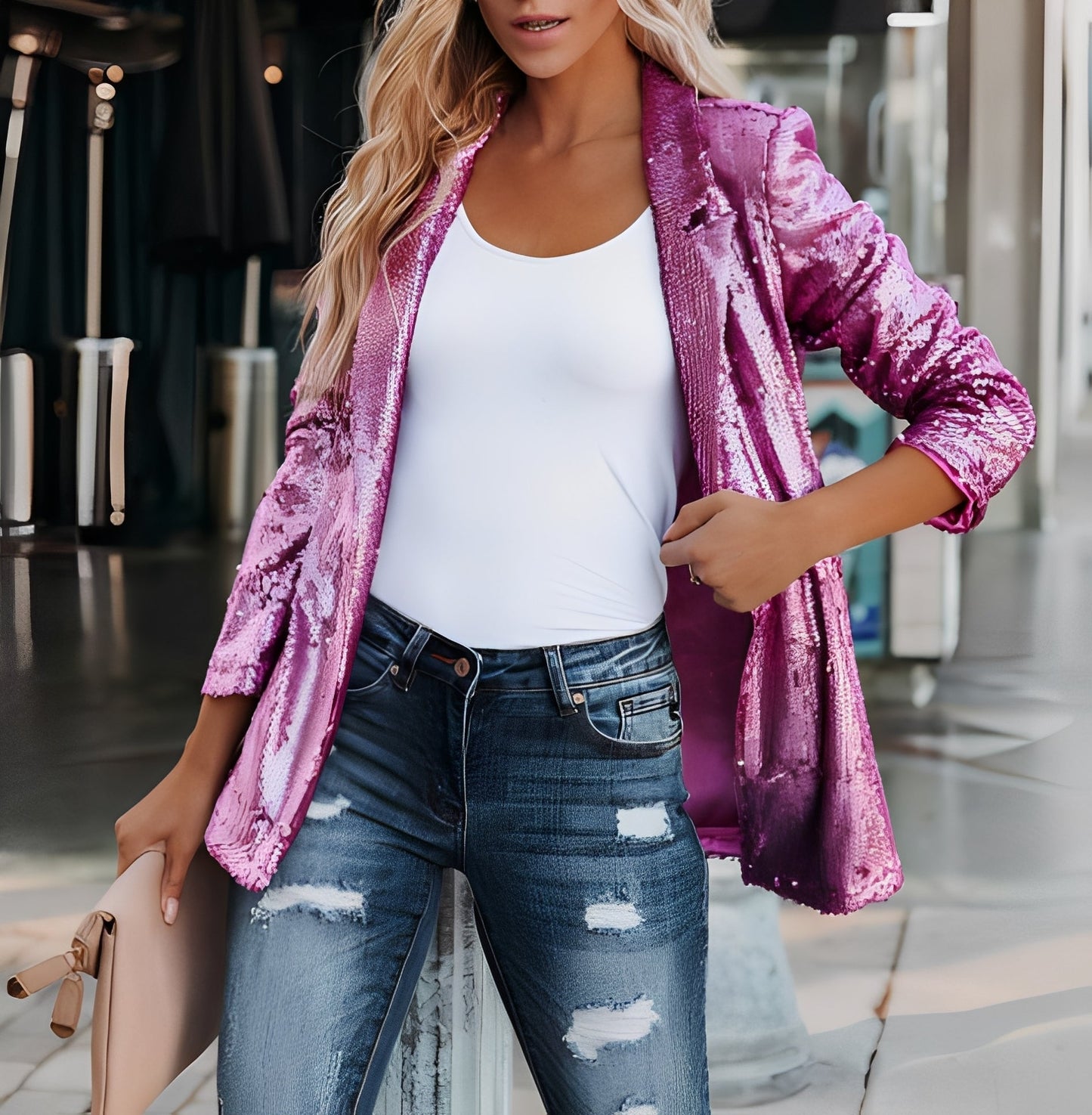 Abigaëlle - Blazer med revers med paljetter for kvinner