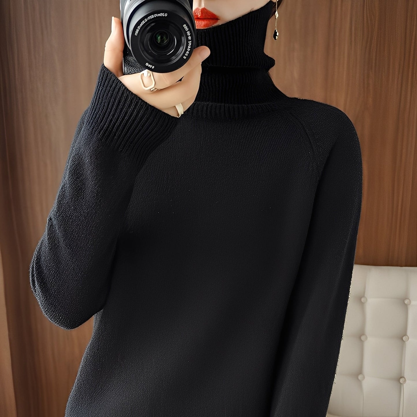 Kaycee - Moteriktig strikkegenser med pologenser for damer