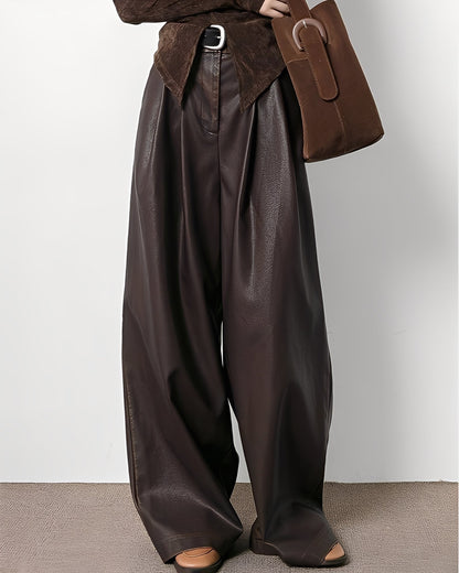 Lora - Klassiske lærbukser med høy midje for kvinner