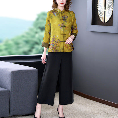 Moriah - Klassisk silkemorgenkåpe med knapper for kvinner