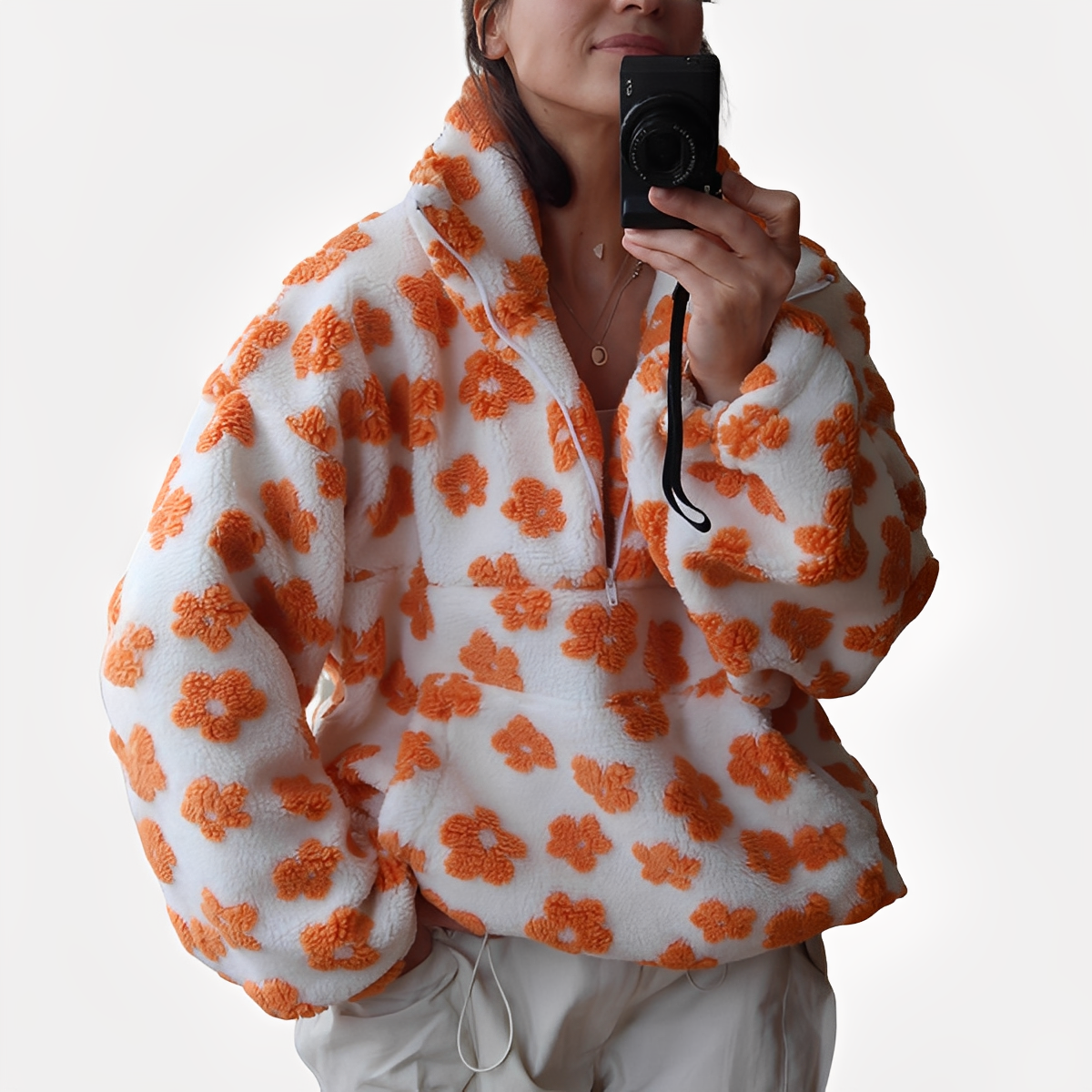 Elizabeth - Stilfull Sherpa-genser med blomstermønster for damer