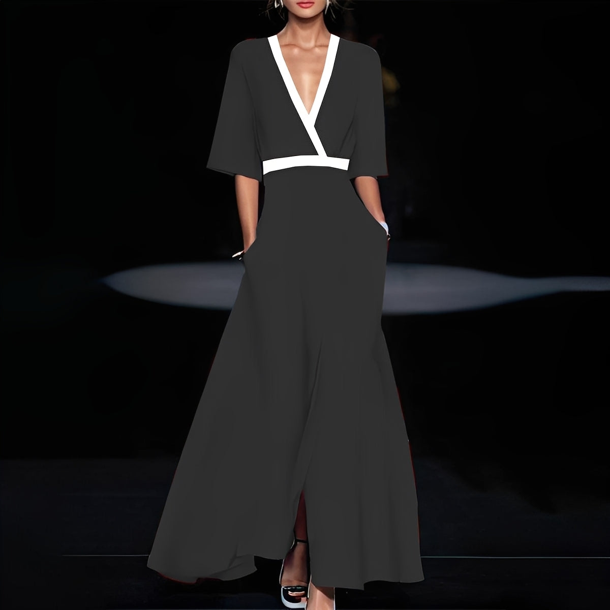 Débora - Lang elegant kjole med blomstermønster for kvinner