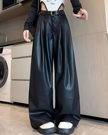 Lora - Klassiske lærbukser med høy midje for kvinner