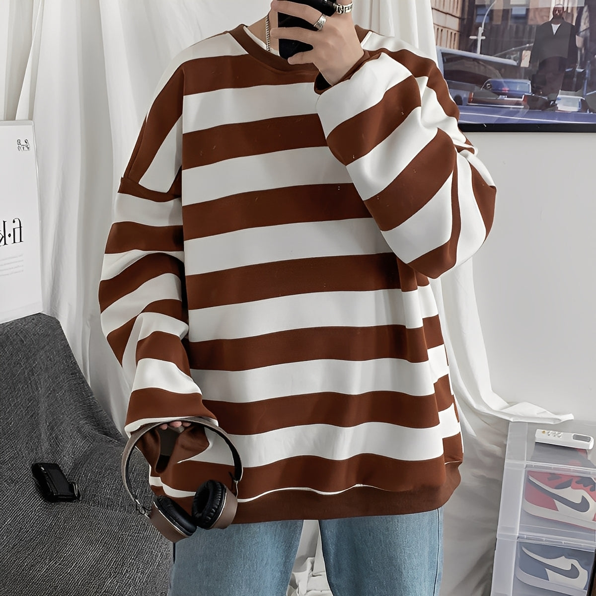 Christian - Oversized-strikkegenser med stripemønster for menn