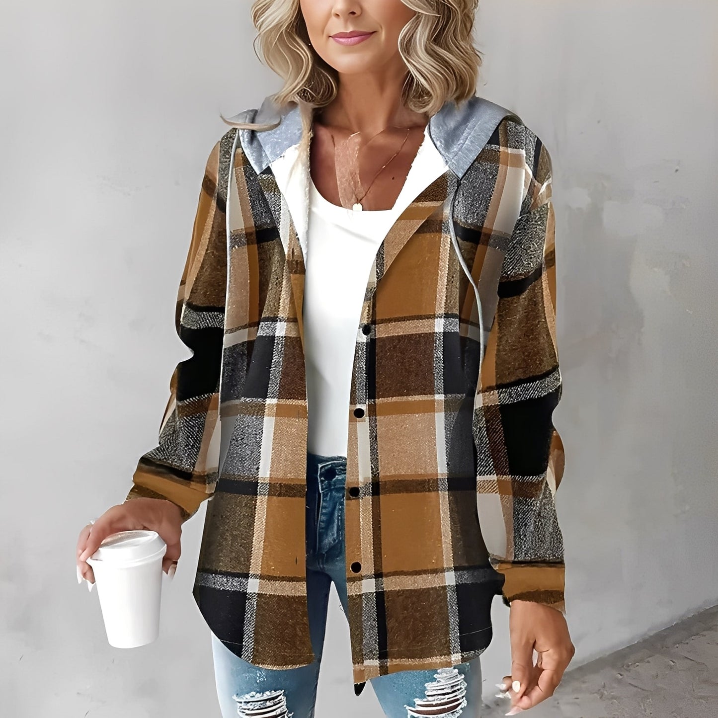 Martina - Tilfeldig ulljakke med hette for damer