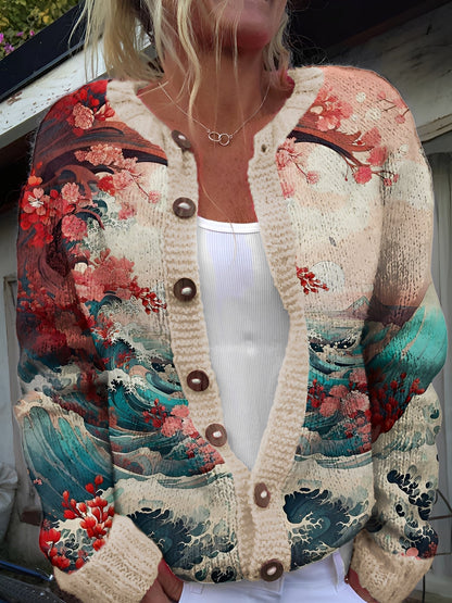 Kandace - Elegant strikkejakke med blomsterdesign for kvinner