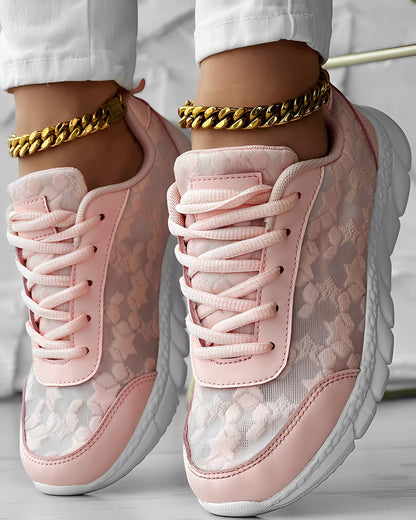 Elisabeth - Tilfeldige, pustende sneakers med blomstermønster for damer
