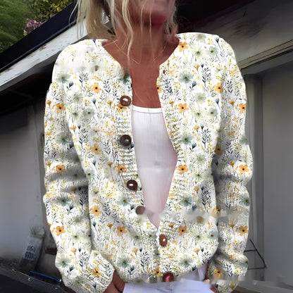 Wilda - Stilig, varm cardigan med blomstermønster for damer