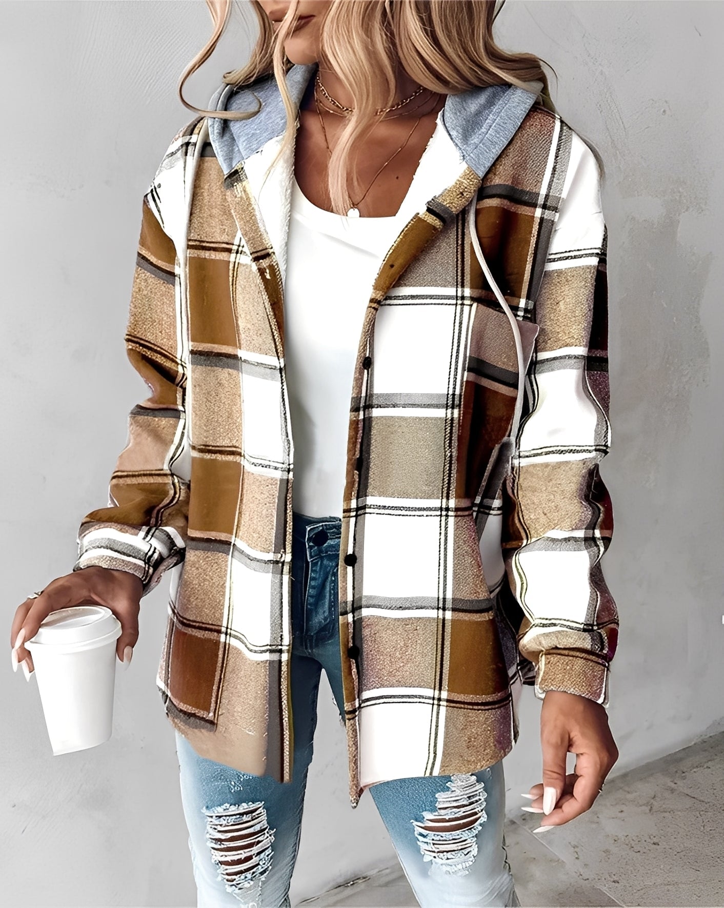 Éliette - Vinterrutete hettejakke for kvinner