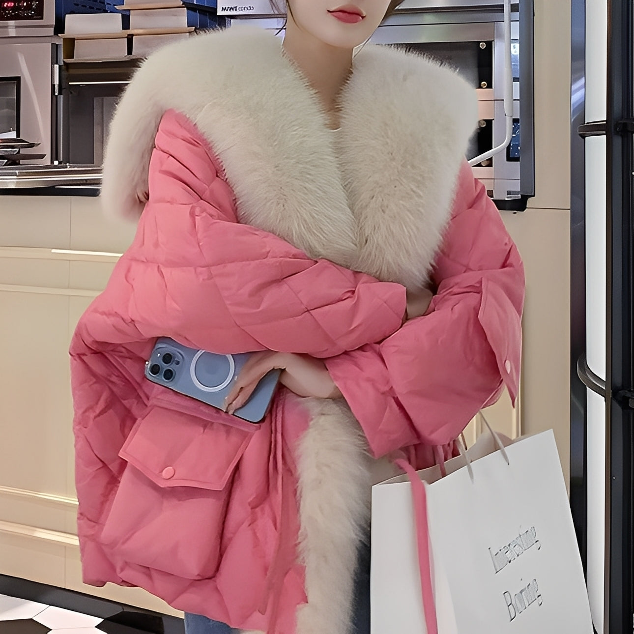 Marjorie - Dunjakke for damer med pelskrage