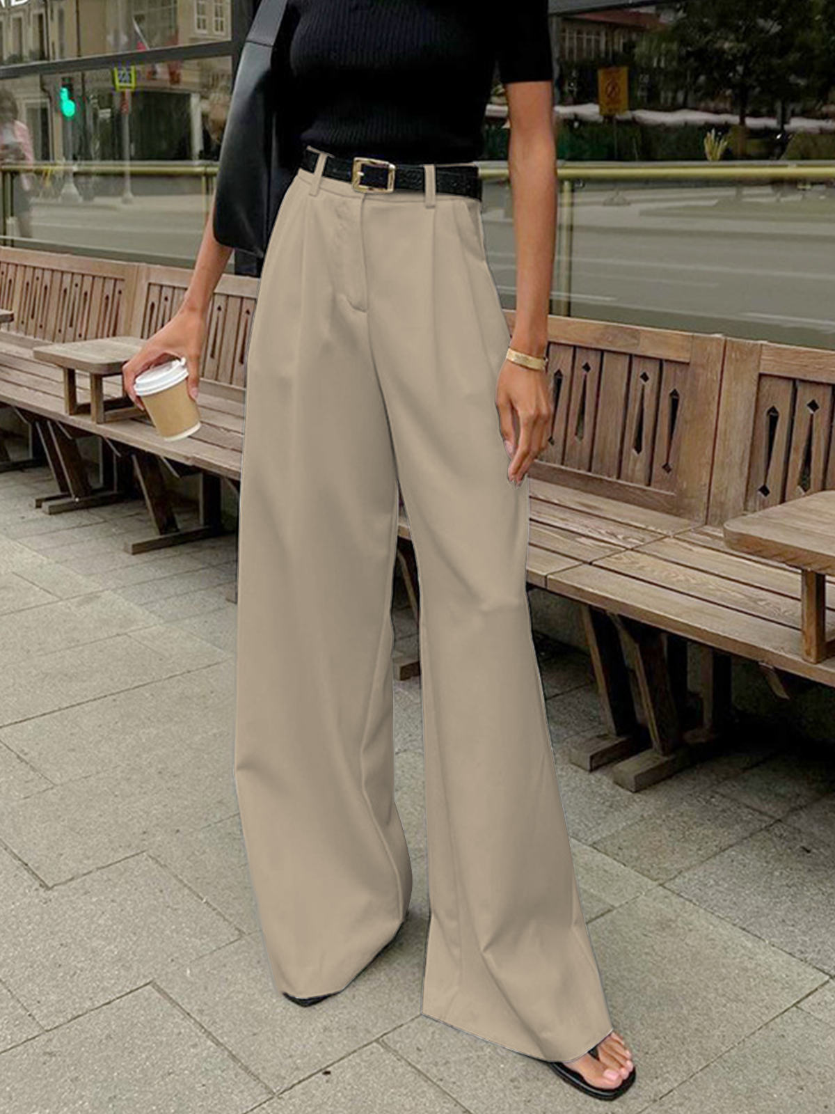 Marlene – Brede Stoffhose Uten Belte