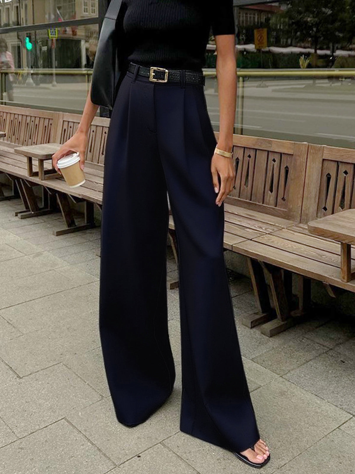 Marlene – Brede Stoffhose Uten Belte