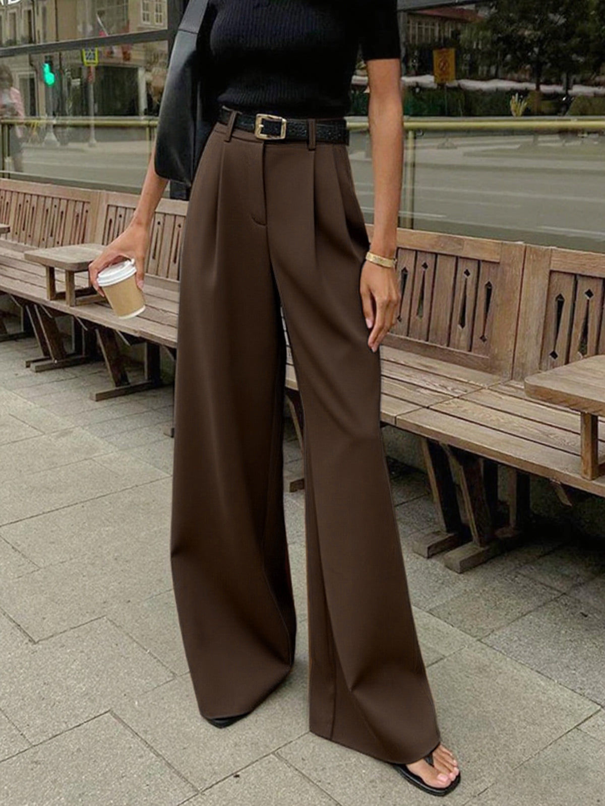 Marlene – Brede Stoffhose Uten Belte
