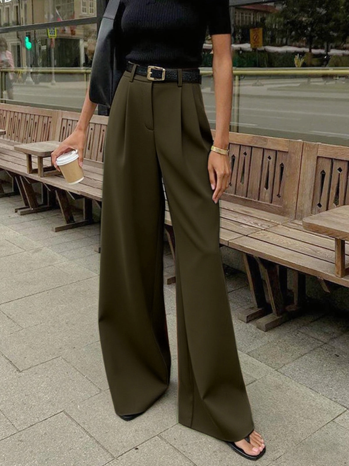 Marlene – Brede Stoffhose Uten Belte