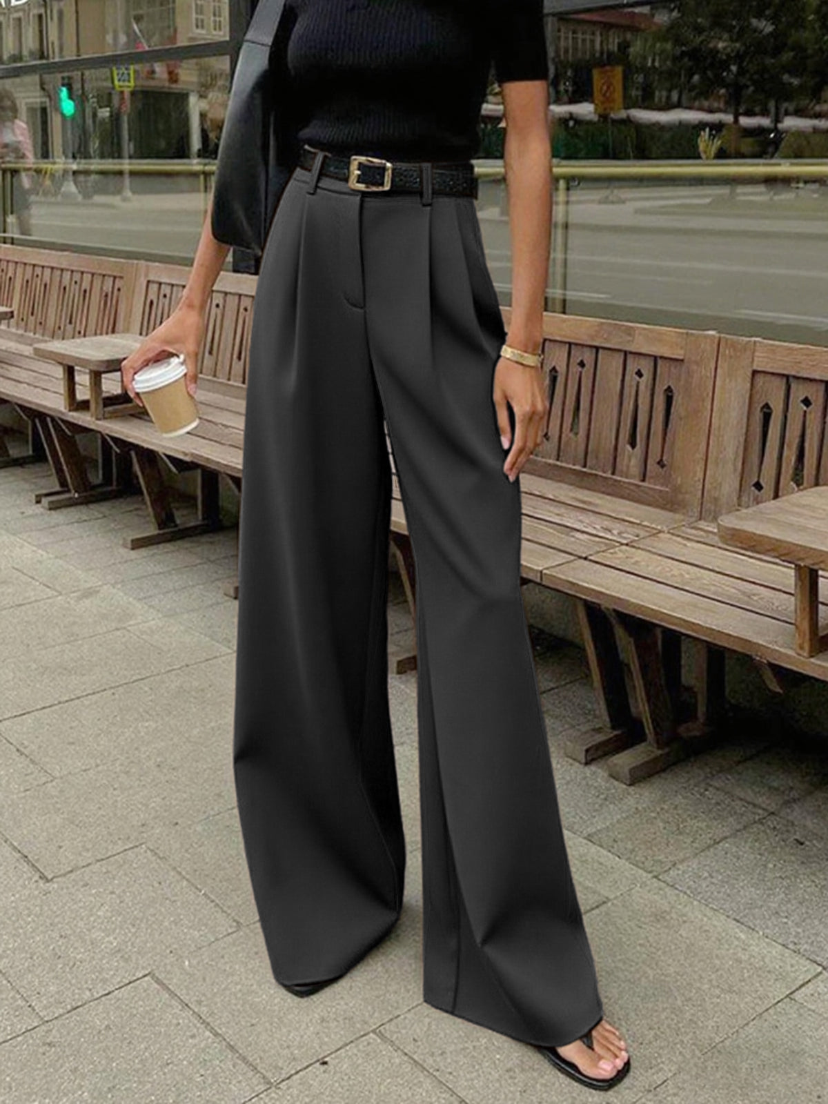 Marlene – Brede Stoffhose Uten Belte