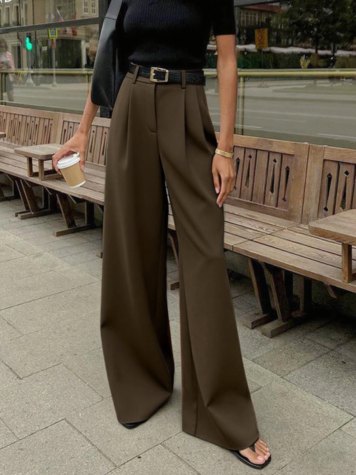 Marlene – Brede Stoffhose Uten Belte