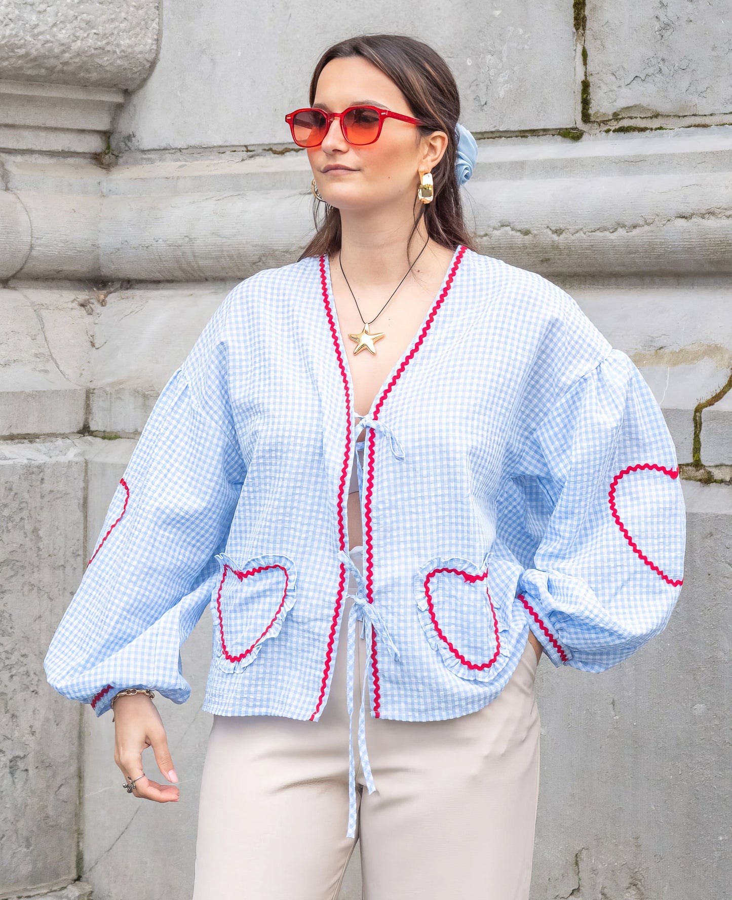 Claudia – Bluse Gingham med Knute