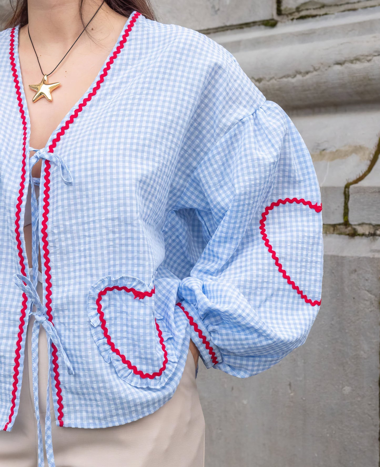 Claudia – Bluse Gingham med Knute