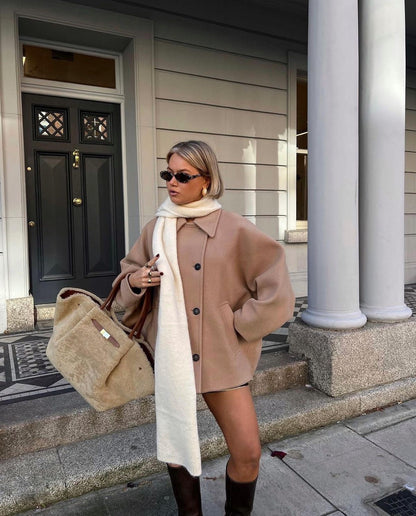 Elena – Oversize Ullblandet Dobbeltspent Kåpe